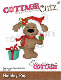 Billede: skæreskabelon Dies CottageCutz CC-661 julehund med gaver, Holiday Pup