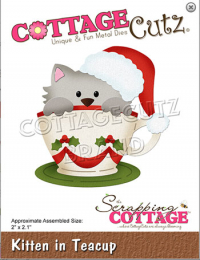 Billede: skæreskabelon Dies CottageCutz CC-662 julekat i tekop, Kitten in Teacup
