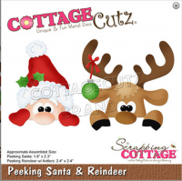 Billede: skæreskabelon Dies CottageCutz CC-663 julemand og rensdyr kigger frem, Peeking Santa & Reindeer