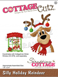 Billede: skæreskabelon Dies CottageCutz CC-671 rensdyr med julepynt, Silly Holiday Reindeer