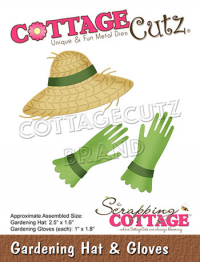Billede: skæreskabelon stråhat og havehandsker, Dies CottageCutz CC-743, Gardening Hat & Gloves