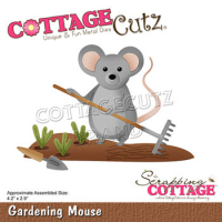 Billede: skæreskabelon musen arbejder i haven, Dies CottageCutz CC-744, Gardening Mouse