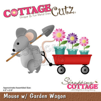 Billede: skæreskabelon mus med trækvogn med potteplanter, Dies CottageCutz CC-751, Mouse w/Garden Wagon