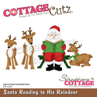 Billede: skæreskabelon julemanden læser eventyr for rensdyrene, Dies CottageCutz CC-792, Santa Reading to His Reindeer