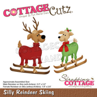 Billede: skæreskabelon rensdyr på ski, Dies CottageCutz CC-793, Silly Reindeer Skiing
