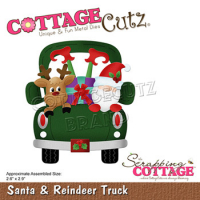Billede: skæreskabelon lille lastbil med rensdyr, julemand, gave og nisseben, Dies CottageCutz CC-808, Santa & Reindeer Truck