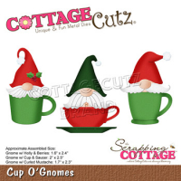 Billede: skæreskabelon gnomer i kop og krus, Dies CottageCutz CC-826, Cup O'Gnomes
