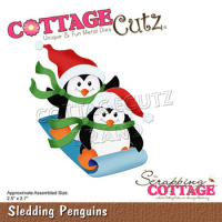 Billede: skæreskabelon pingviner kælker, Dies CottageCutz CC-830, Sledding Penguins
