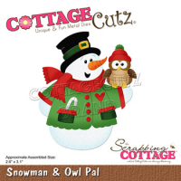 Billede: skæreskabelon snemand med ugle på armen, Dies CottageCutz CC-832, Snowman & Owl Pal
