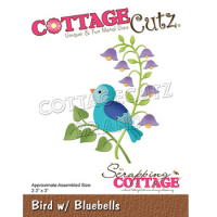 Billede: skæreskabelon fugl i blåklokke, CC-869, Bird w/Bluebells, CottageCutz