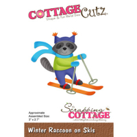 Billede: skæreskabelon vaskebjørn på ski, Winter Raccoon on Skis, cc-971, CottageCutz