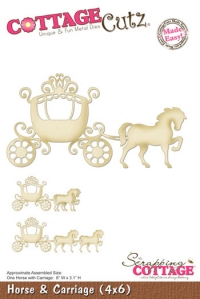 Billede: horse & carriage, one horse with carrige 6x3,1 inch, cottage cutz, førpris kr. 170,00, nupris