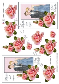 Billede: sølvbrudepar med lyserød rose, hm-design, førpris kr. 6,- nupris