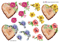 Billede: træskive hjerteformet med blomster, hm-design, førpris kr. 6,- nupris