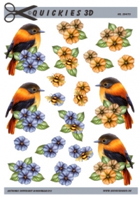 Billede: orange fugl på blomster, quickies, førpris kr. 6,- nupris