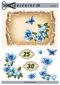 Billede: skriftrulle telegram med blå blomster, 25 og 30, quickies