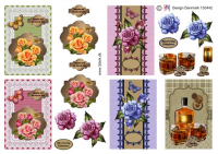 Billede: 5 små kort med blomster og whisky, hm-design