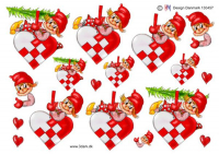 Billede: nissepige i rødt flettet julehjerte, hm-design