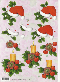 Billede: nissehue og julelys i kristtjørn, Anne Design, førpris kr. 6,- nupris