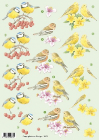 Billede: fugle på bær og blomster, Anne Design, førpris kr. 6,- nupris