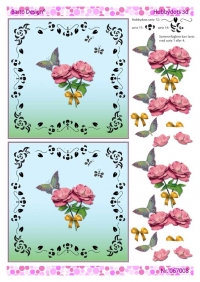 Billede: blomst og sommerfugl med dotsmønster, der er brugt dots fra serie 11, 12 og 14, samt 1 eller 4, barto design, førpris kr. 6,- nupris