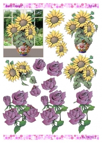 Billede: solsikke og roser, barto design, førpris kr. 6,- nupris