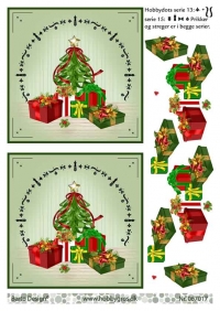Billede: juletræ og gaver med dotsmønster, der er brugt dots fra serie 13 og 15, barto design, førpris kr. 6,- nupris
