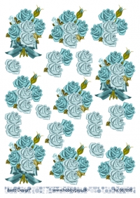 Billede: lyseblå/turkis roser, barto design, førpris kr. 6,- nupris