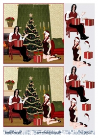 Billede: mand og kvinde ved juletræ, barto design, førpris kr. 6,- nupris