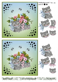 Billede: kattekillinger i blomsterbedet med dotsmønster, der er brugt dots fra serie 1 og serie 8, barto design, førpris kr. 6,- nupris