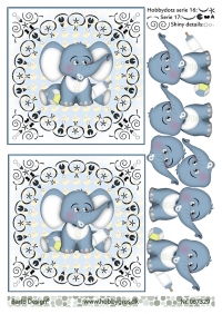 Billede: lyseblå elefant i dotsmønster, der er brugt hobbydots fra serie 16 og 17,  barto design, førpris kr. 6,- nupris
