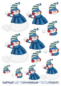 Billede: snemand i blåt i sneboldskamp, barto design, førpris kr. 6,- nupris