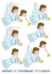 Billede: engel i blåt med trompet, barto design, førpris kr. 6,- nupris