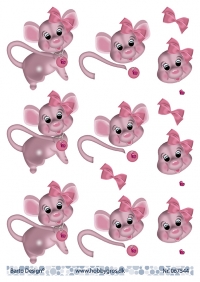 Billede: mus med pink sløjfe, barto design, førpris kr. 6,- nupris