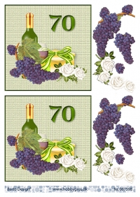 Billede: vin, druer og gave 70 år, barto design, førpris kr. 6,- nupris