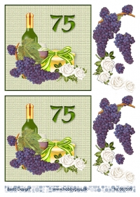 Billede: vin, druer og gave 75 år, barto design, førpris kr. 6,- nupris