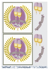 Billede: 2 glas champagne i bladkrans, barto design, førpris kr. 6,- nupris