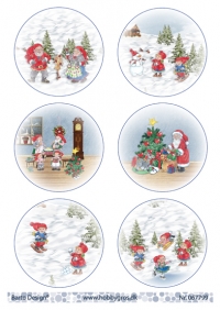 Billede: 6 cirkler med julemand og nissebørn, barto design