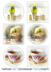 Billede: 6 billeder med tekopper og blomster, barto design