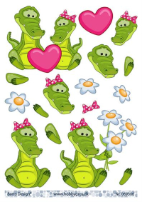 Billede: krokodiller med hjerte og krokodille med blomster, barto design