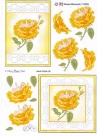 Billede: sy-ark nr. 9 gul rose med baby, førpris kr. 6,- nupris