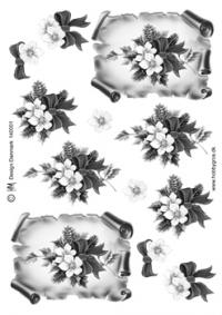 Billede: sort/hvid blomst på papir, hmmetallic