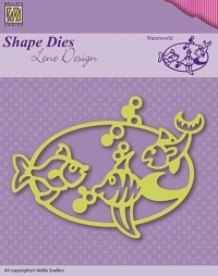 Billede: skæreskabelon 3 fisk i oval,  Lene Design Shape Die “Waterworld
