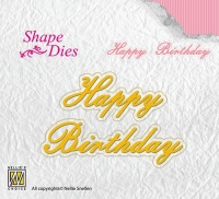 Billede: skæreskabelon NS SHAPE DIE SD095, Happy Birthday med skygge, nellie snellen, førpris kr. 34,- nupris