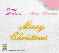 Billede: skæreskabelon NS SHAPE DIE SD096, Merry Christmas med skygge, nellie snellen, førpris kr. 28,- nupris