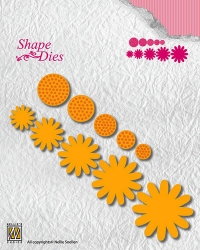 Billede: skæreskabelon blomster, NELLIE SNELLEN SHAPE DIE “Flower-4” SD133, max size: 37mm circles 19mm, førpris kr. 56,- nupris