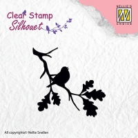 Billede: Nellie Snellen Silhouette Clearstamp SIL006, fugl på gren, førpris kr. 30,00, nupris