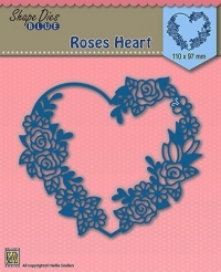 Billede: skæreskabelon udskåret hjertekrans med blomster, NS SHAPE DIES BLUE “Rose Heart” SDB006, 110x97mm, førpris kr. 68,- nupris