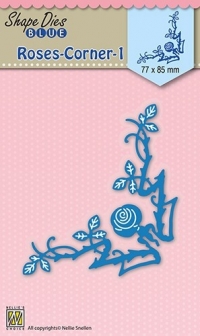 Billede: skæreskabelon rosenhjørne, NS SHAPE DIES BLUE “Rose Corner” SDB036, 77x85mm, førpris kr. 48,- nupris