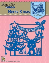 Billede: skæreskabelon Merry Xmas scene, NS SHAPE DIES BLUE “Merry christmas scene” SDB065, 92x80mm, førpris kr. 54,- nupris